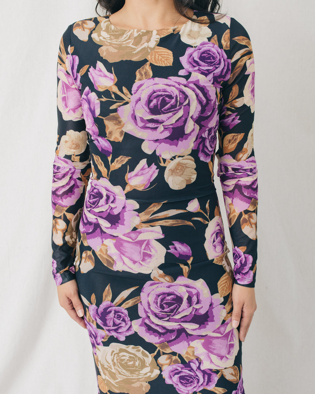 Stellar Round Neck Floral Mesh Midi Dress