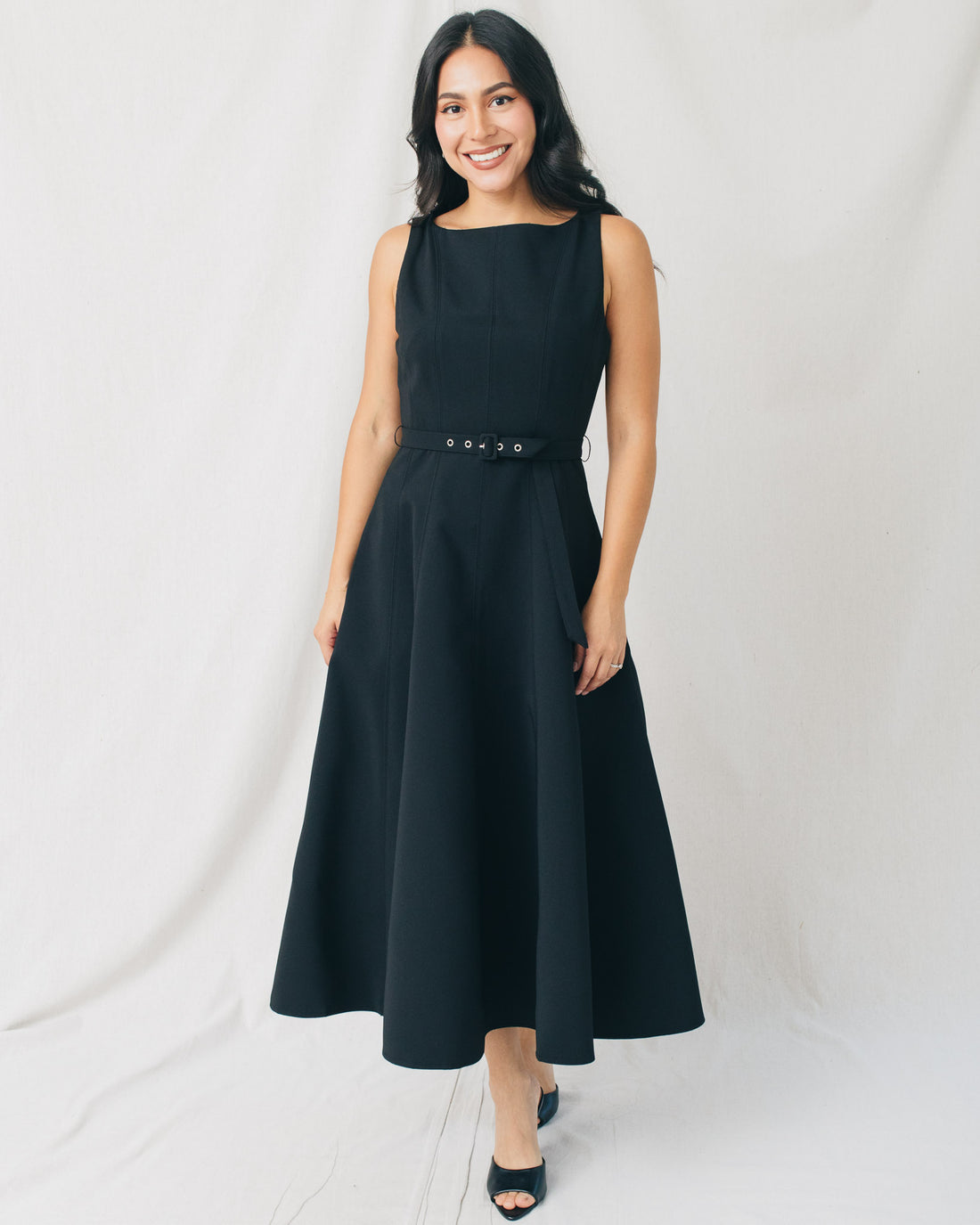 Yalova Boat Neck Belted Fit & Flare Midi Dress