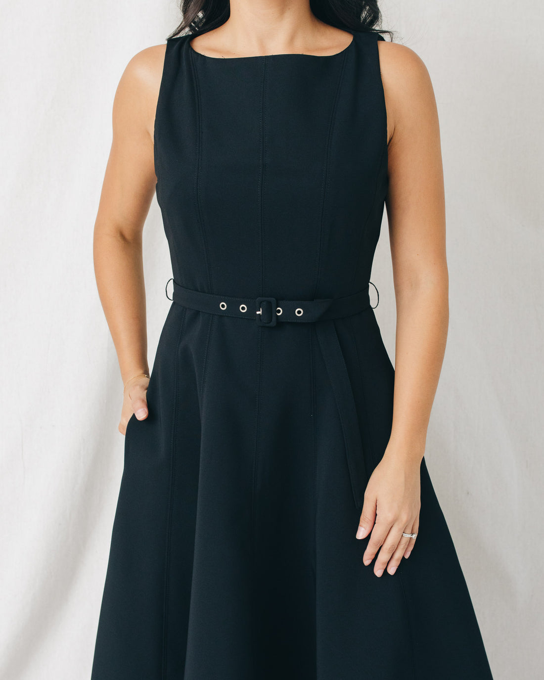 Yalova Boat Neck Belted Fit & Flare Midi Dress
