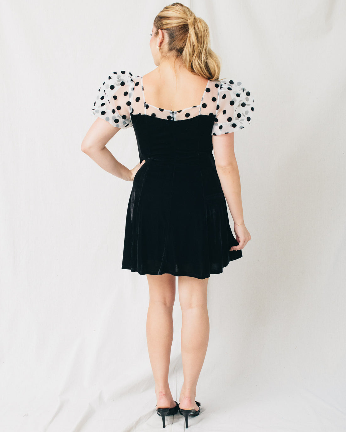 Elliana Velvet Faux Buttons Detail Mini Dress