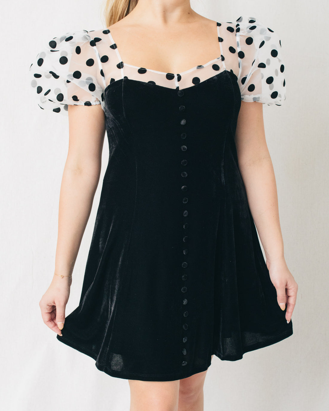 Elliana Velvet Faux Buttons Detail Mini Dress