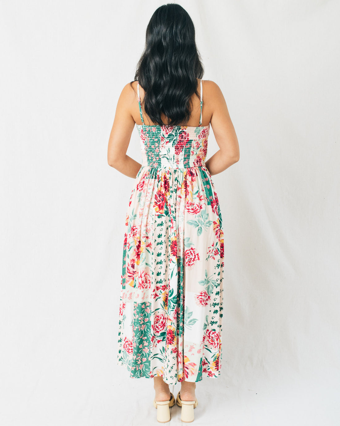 Ylissa Floral Patch Smocked Midi Dress