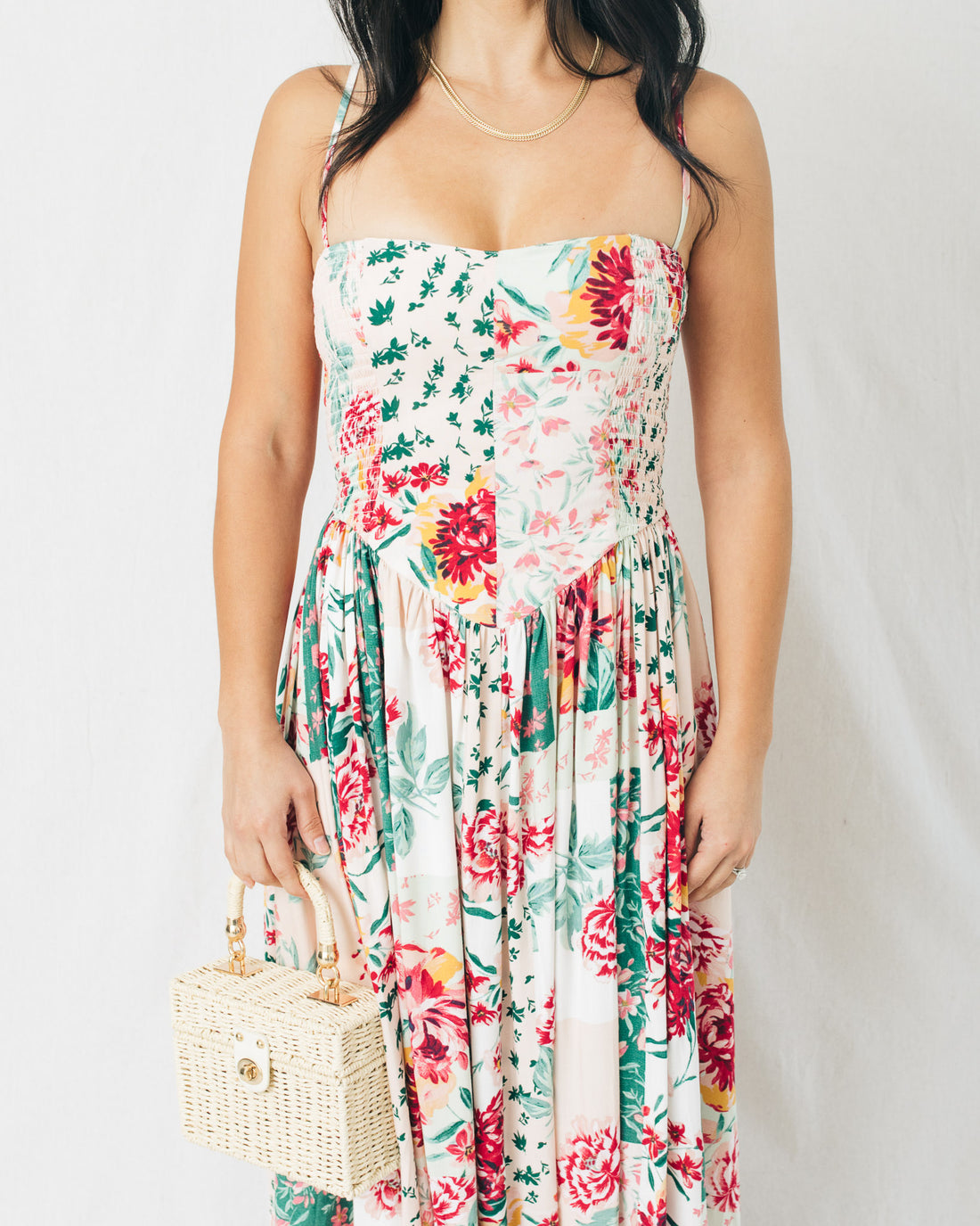 Ylissa Floral Patch Smocked Midi Dress