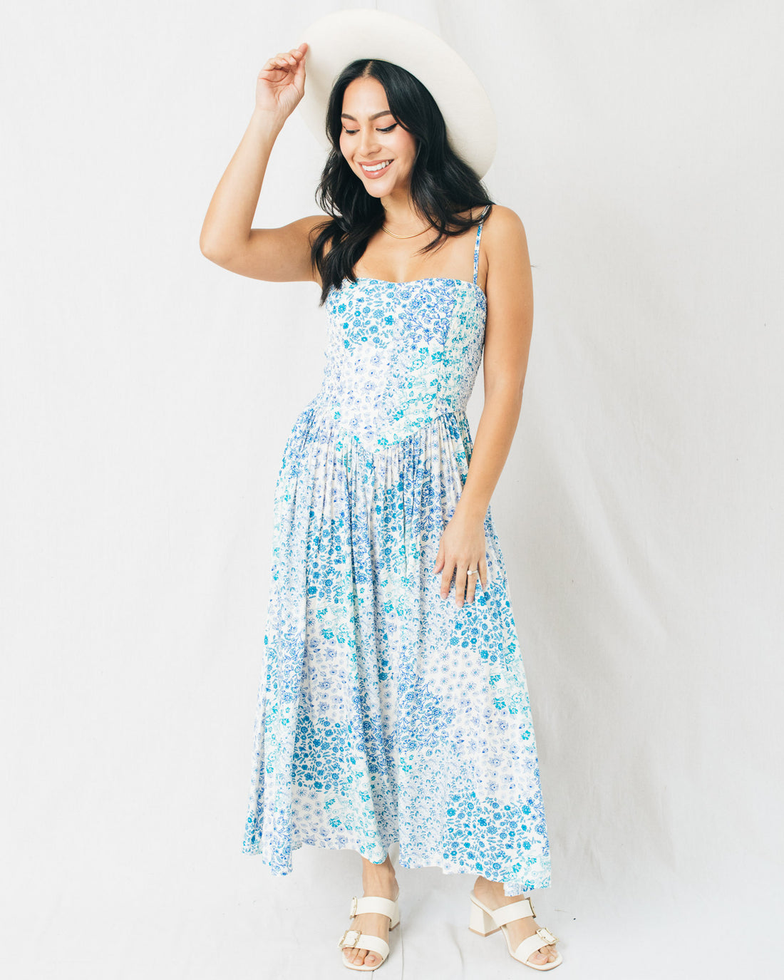 Ylissa Floral Patch Smocked Midi Dress