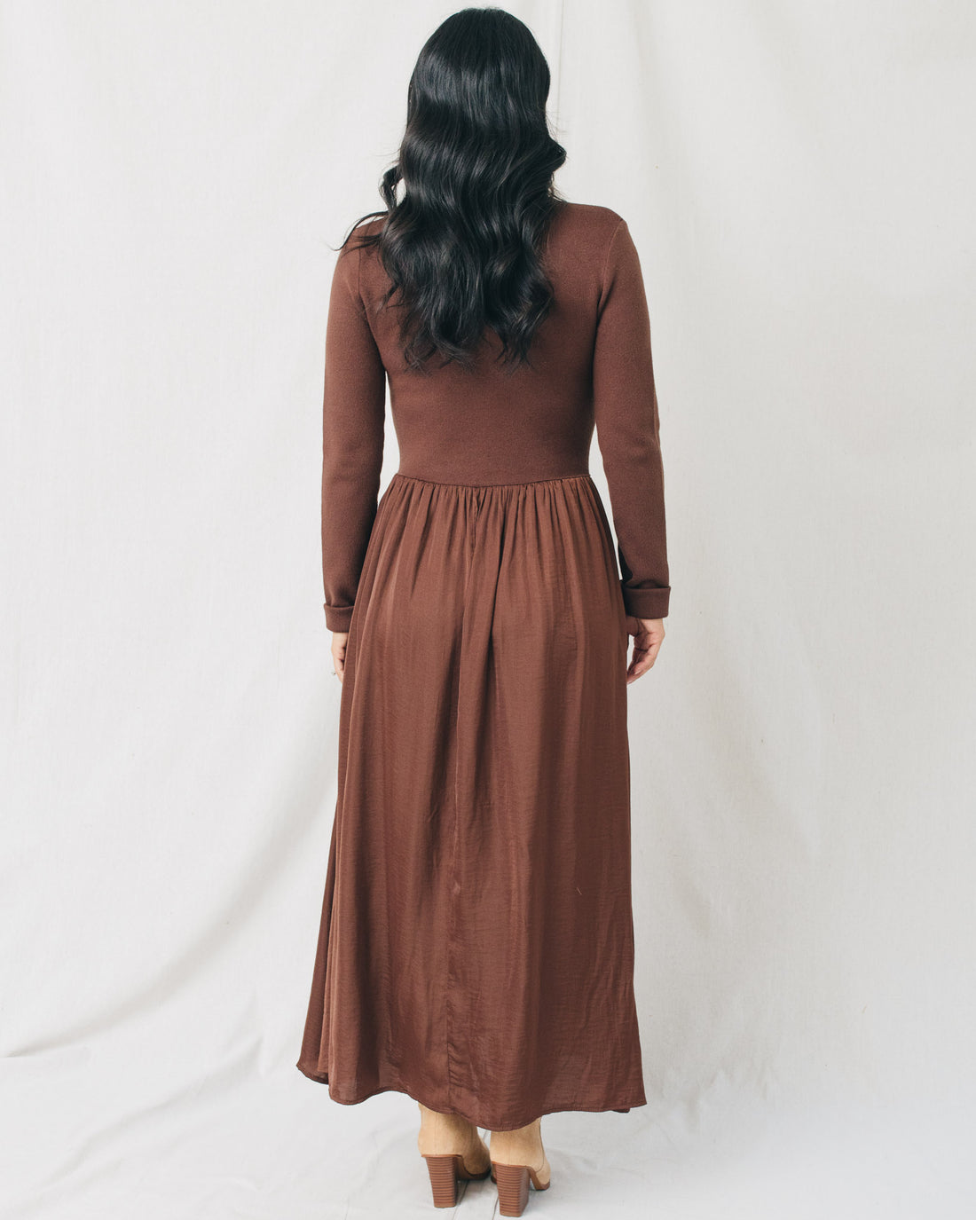 Kayla Button Down Mixed Media Midi Dress