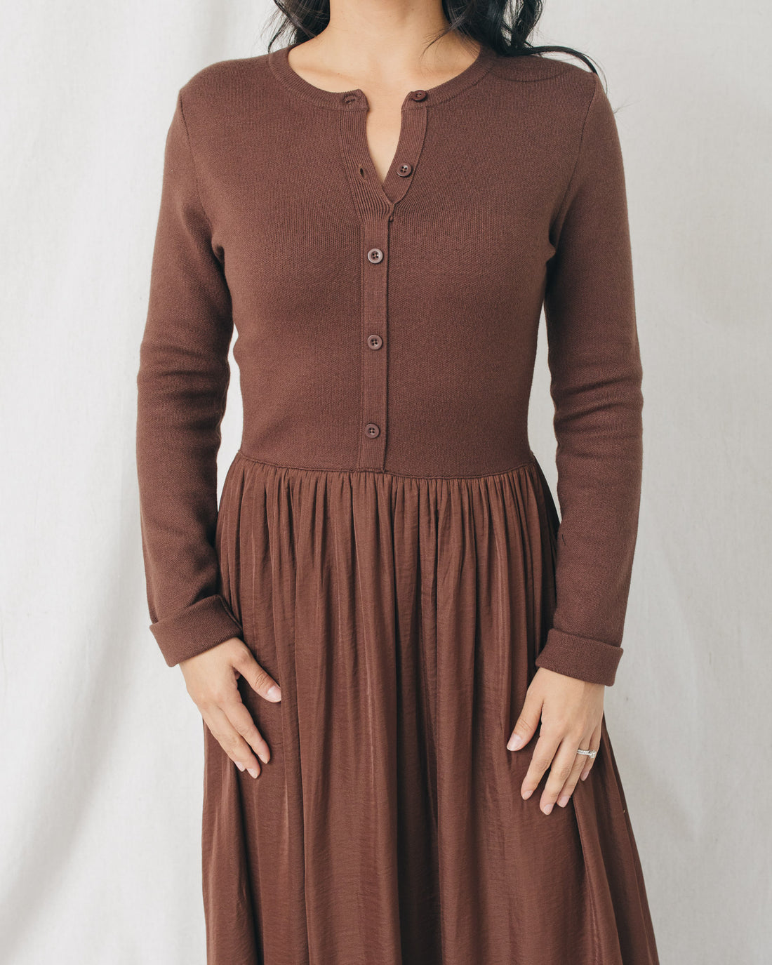 Kayla Button Down Mixed Media Midi Dress