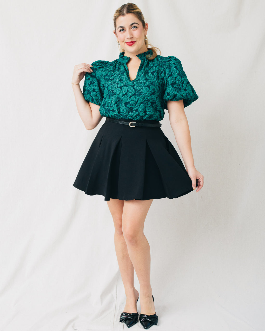 Arielle Jacquard Split Neckline Top