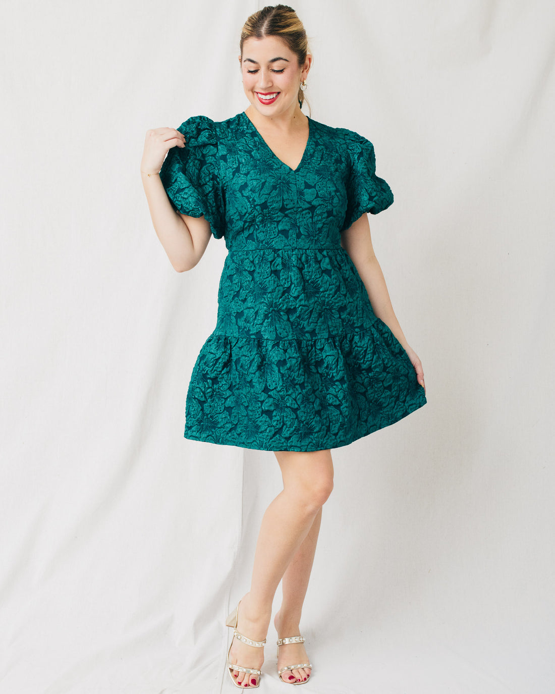 Russa May Floral Jacquard Tiered Mini Dress