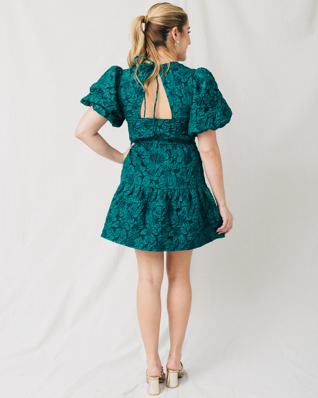 Russa May Floral Jacquard Tiered Mini Dress