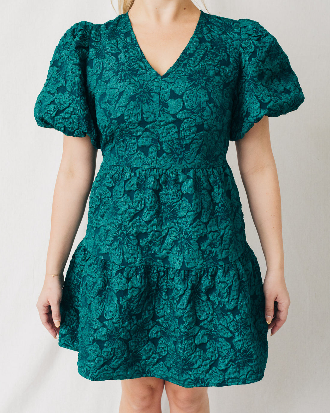 Russa May Floral Jacquard Tiered Mini Dress