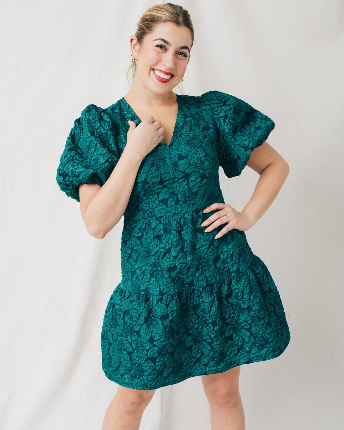 Russa May Floral Jacquard Tiered Mini Dress