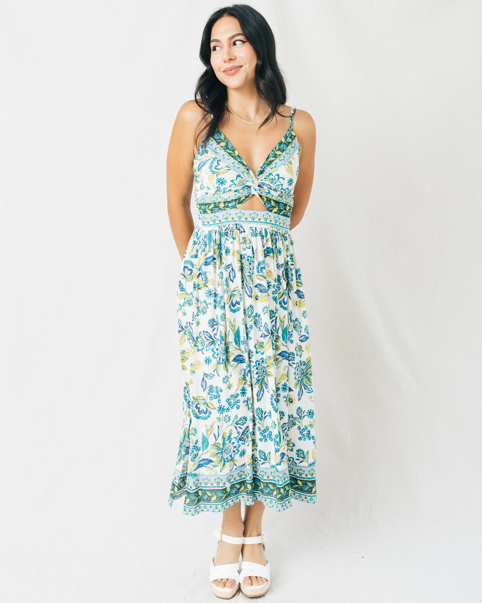 Angelina V-Neck Front Twist Printed Midi Dress – Maven Angelina V-Neck Front Twist Printed Midi Dress – Maven