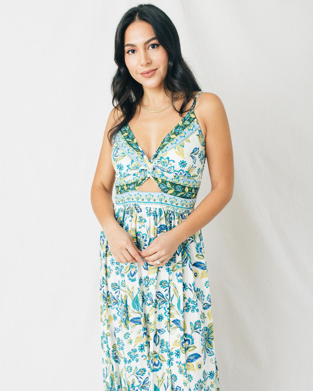 Angelina V-Neck Front Twist Printed Midi Dress