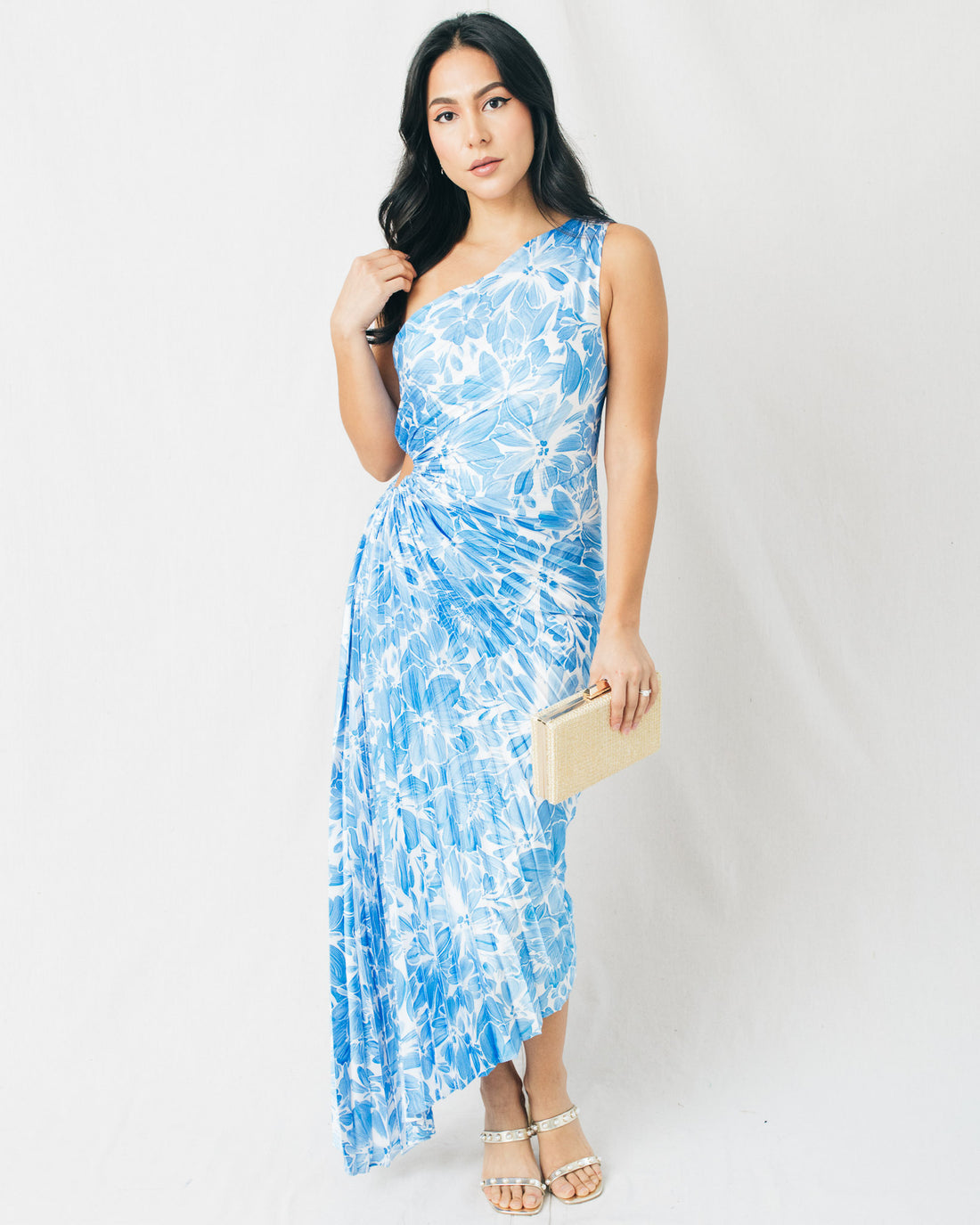 Afterglow Asymmetrical Pleated Maxi Dress