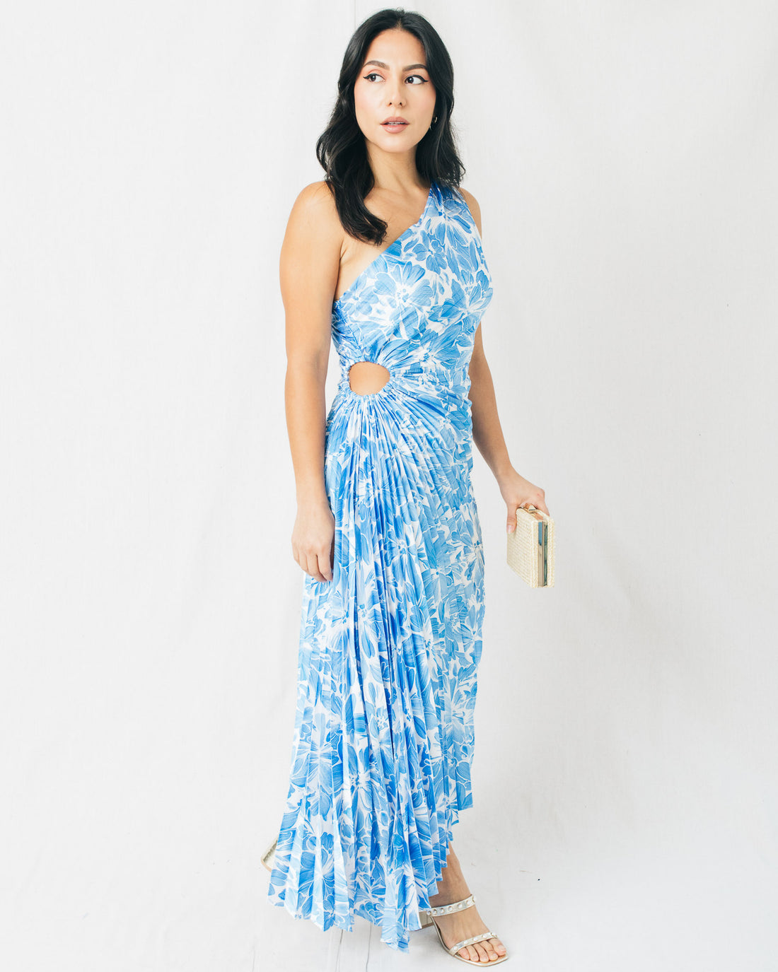 Afterglow Asymmetrical Pleated Maxi Dress