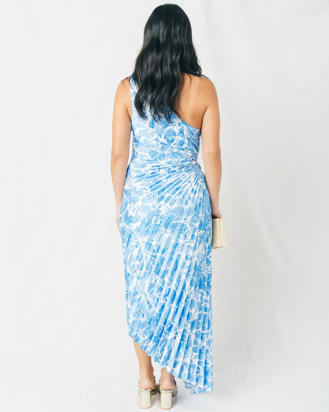 Afterglow Asymmetrical Pleated Maxi Dress