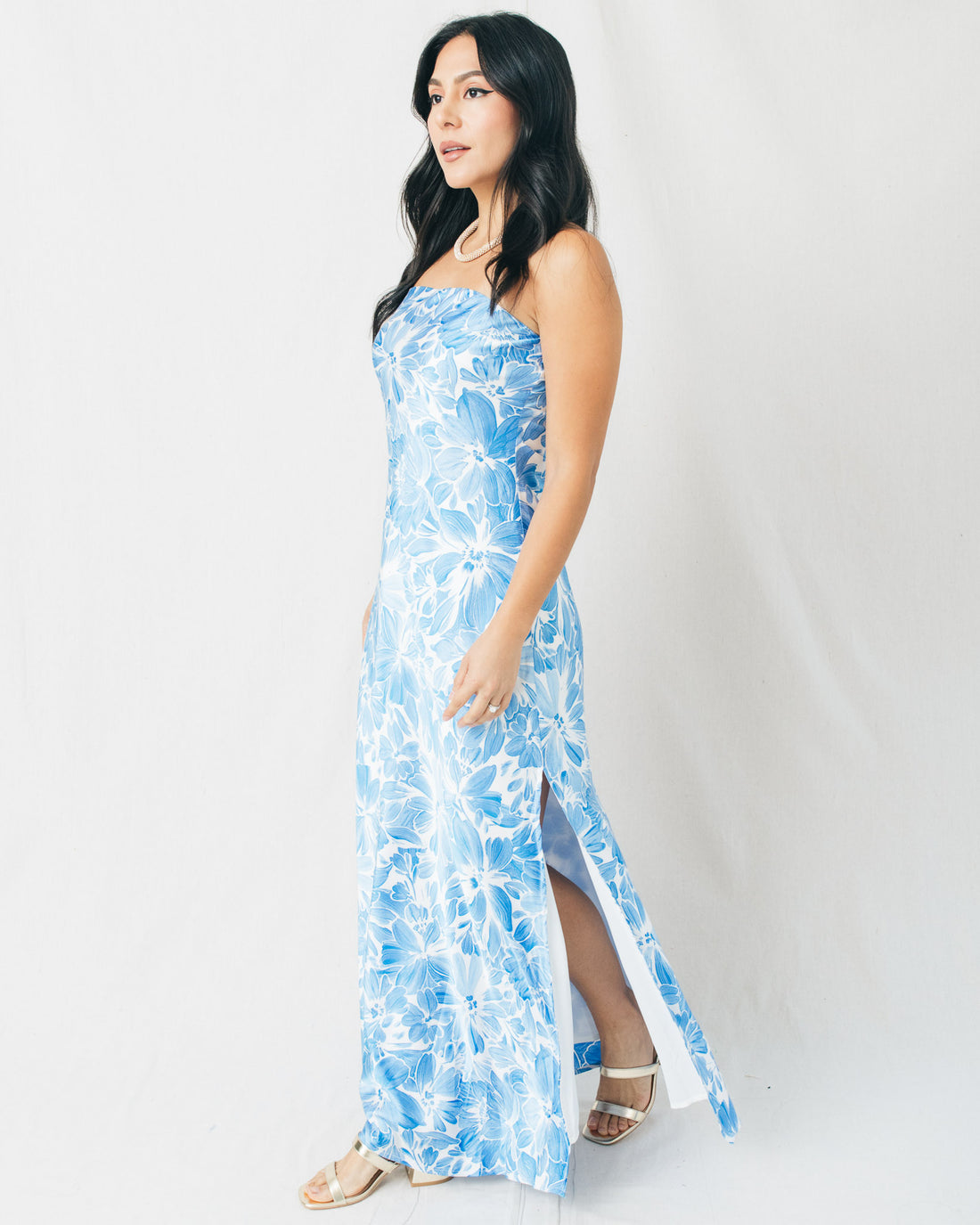 Afterglow Strapless Bias Cut Maxi Dress