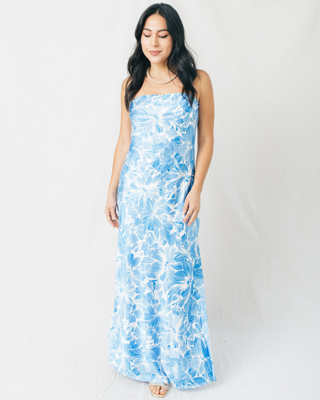 Afterglow Strapless Bias Cut Maxi Dress