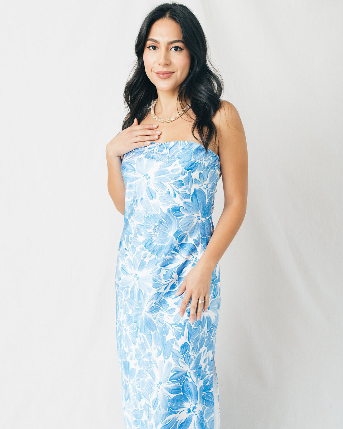 Afterglow Strapless Bias Cut Maxi Dress