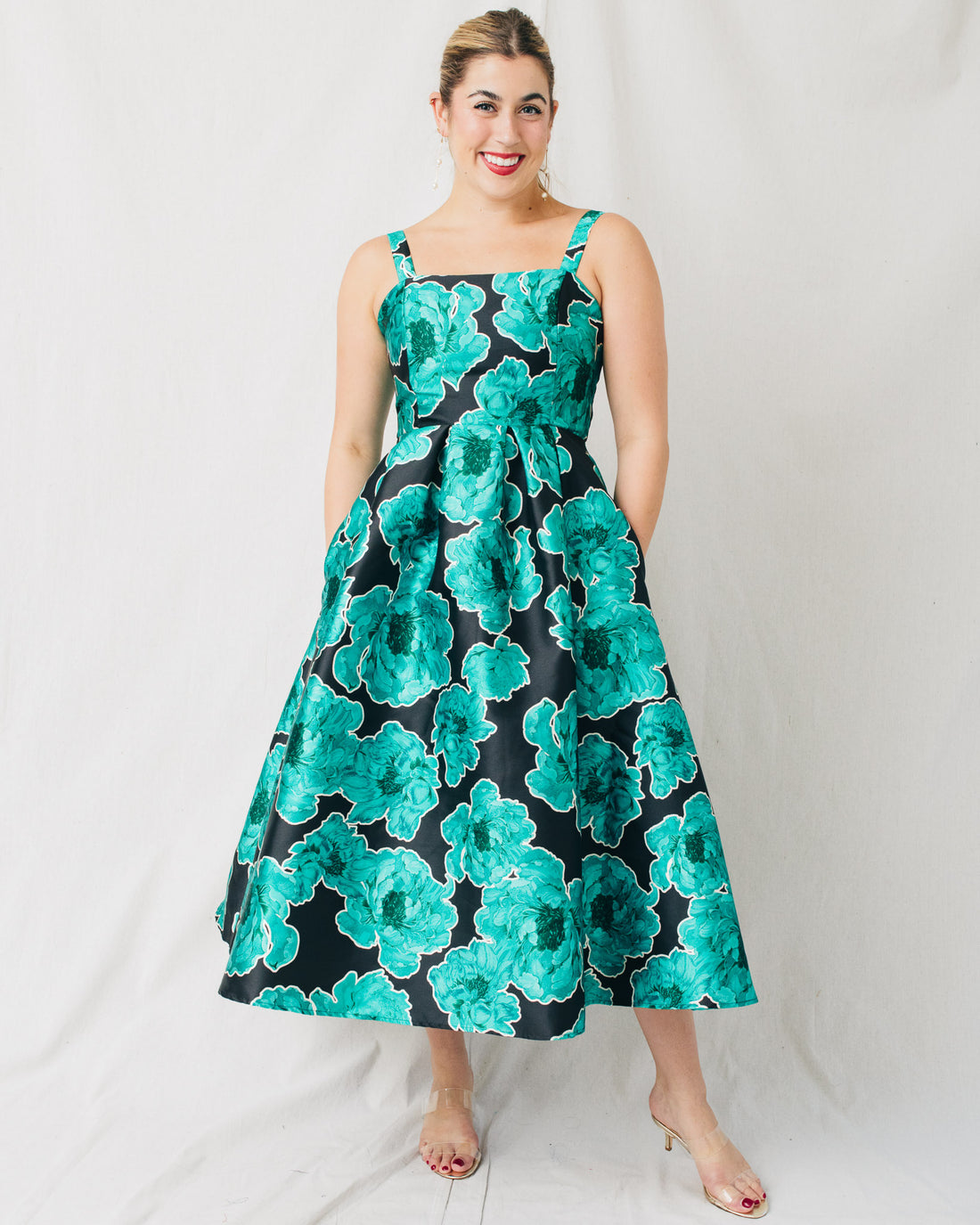 Joyous Straight Neckline Flared Midi Dress