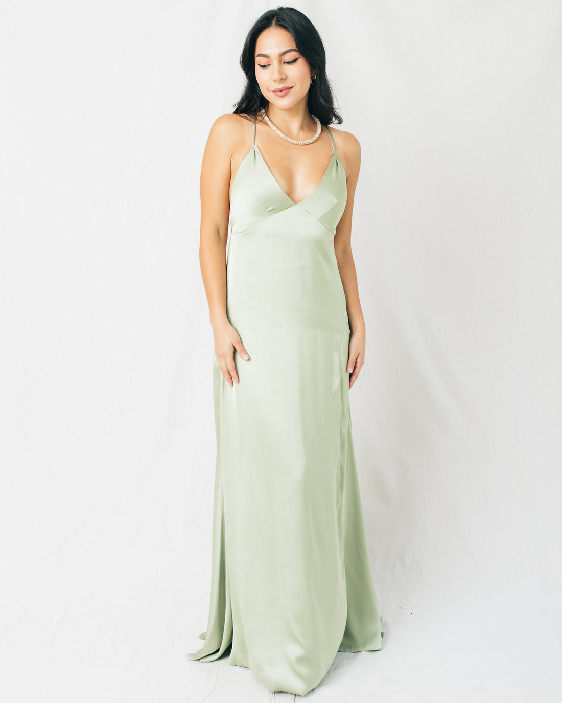 Alva Satin Open Back Plunging Maxi Dress