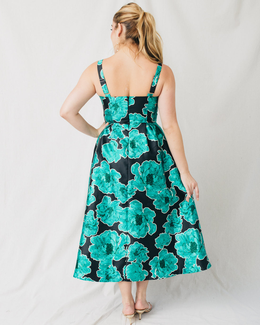 Joyous Straight Neckline Flared Midi Dress