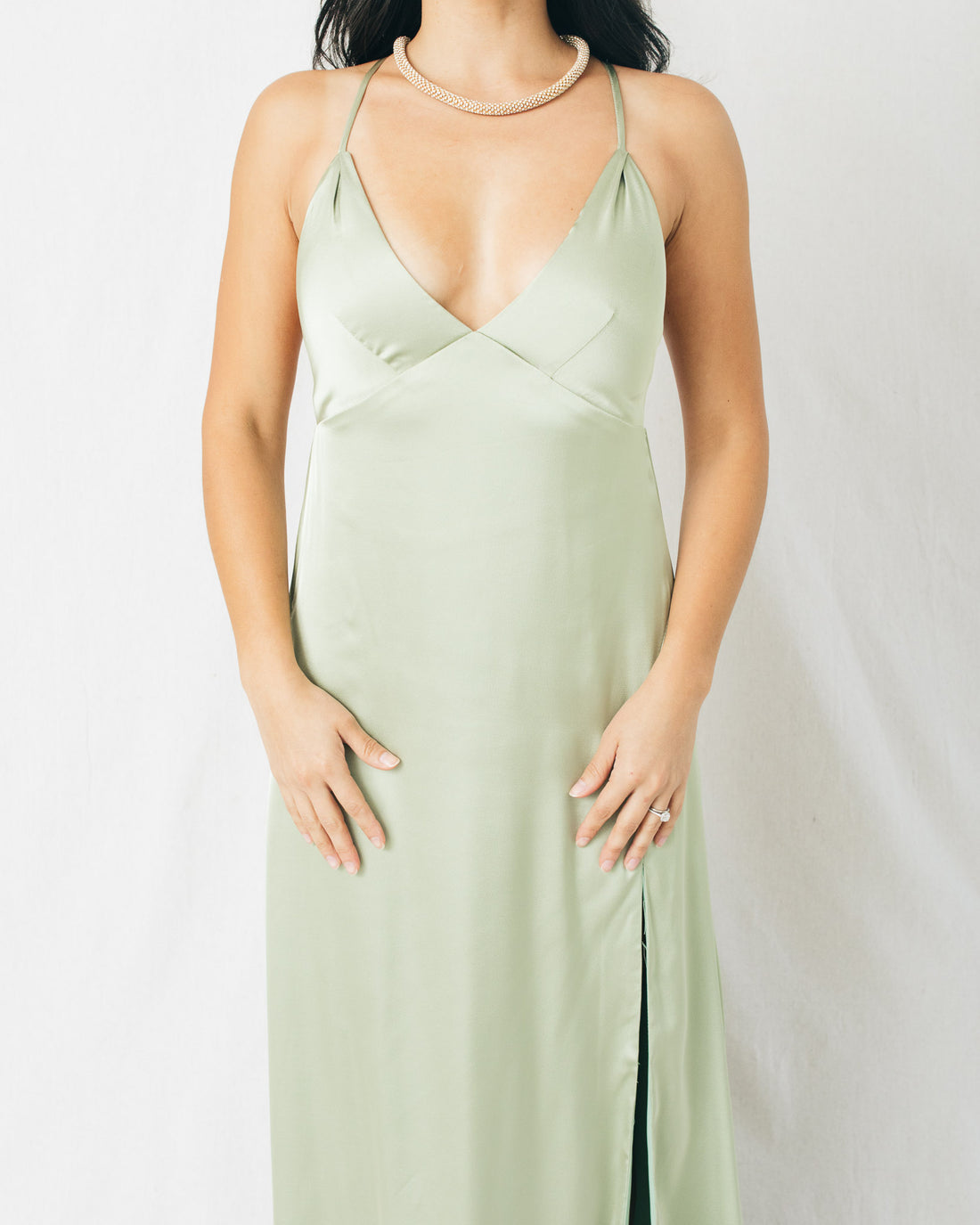 Alva Satin Open Back Plunging Maxi Dress