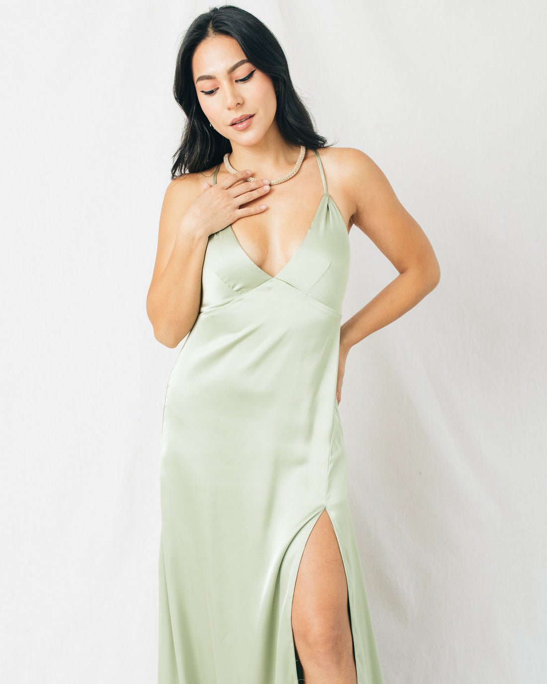 Alva Satin Open Back Plunging Maxi Dress