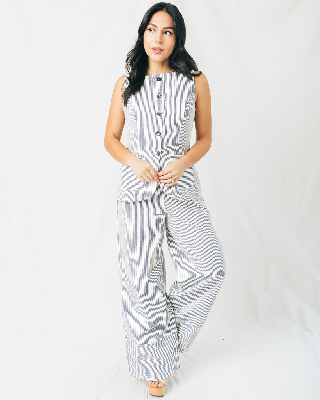 Juna High Waisted Drawstring Stripe Pants