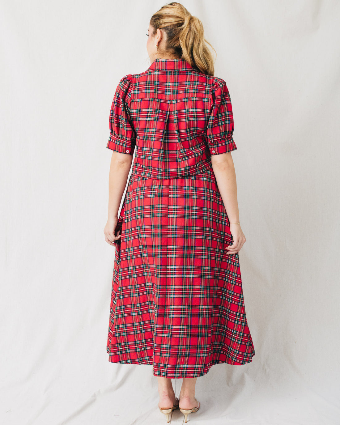 Holly Plaid Elastic Waistband Midi Skirt