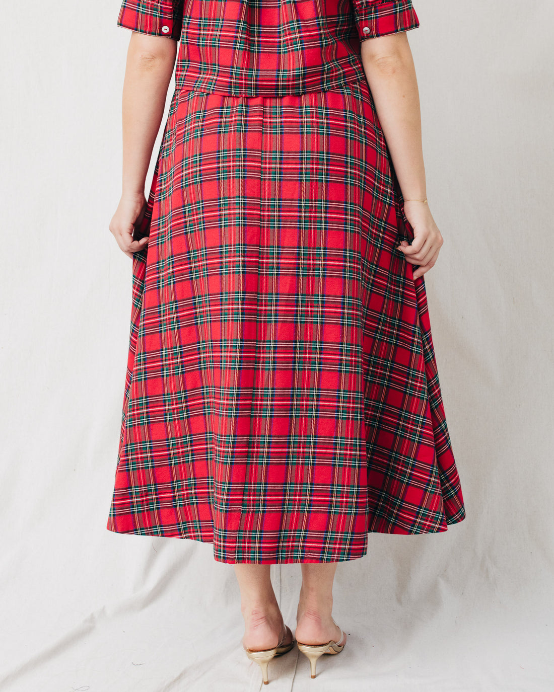 Holly Plaid Elastic Waistband Midi Skirt