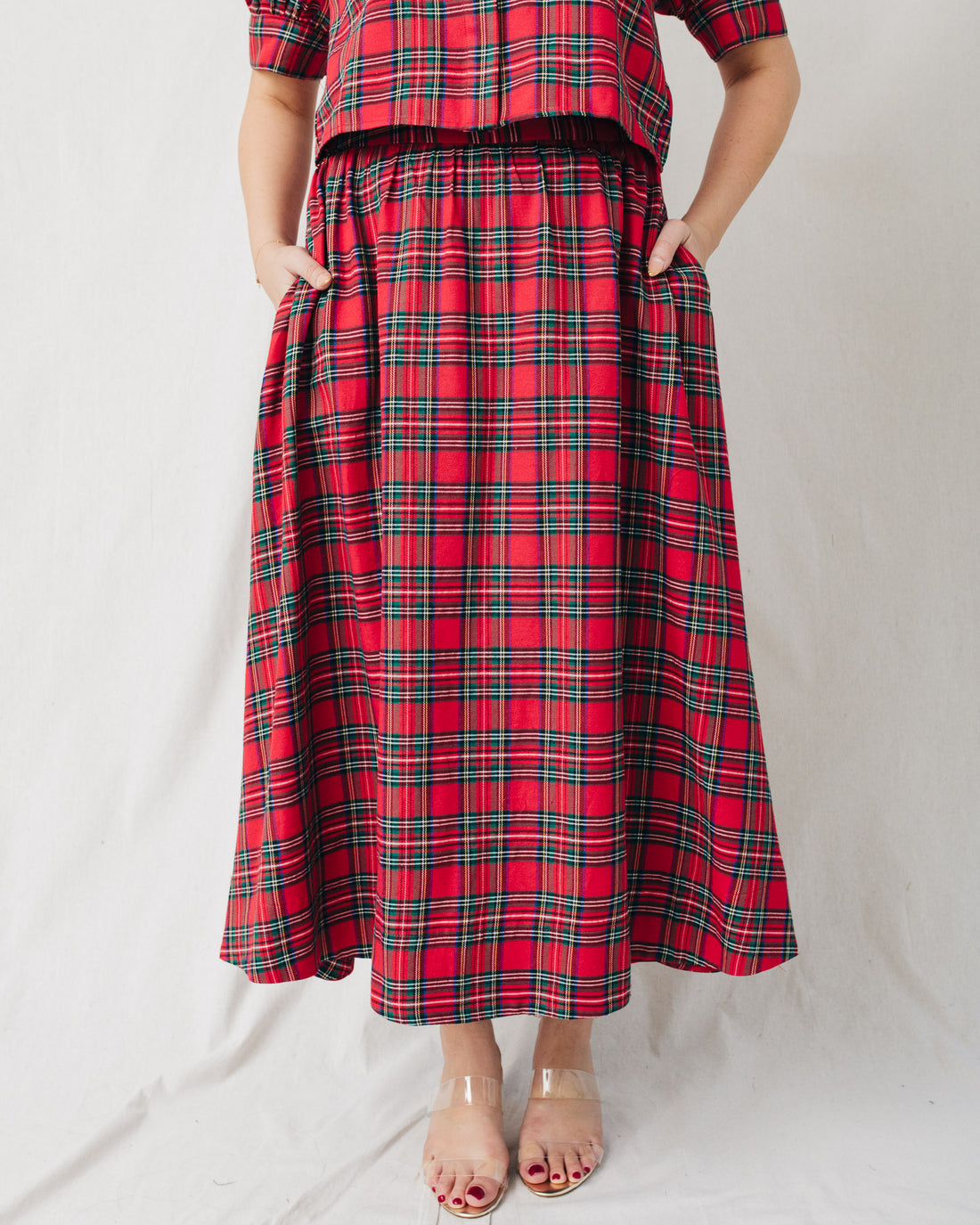 Holly Plaid Elastic Waistband Midi Skirt