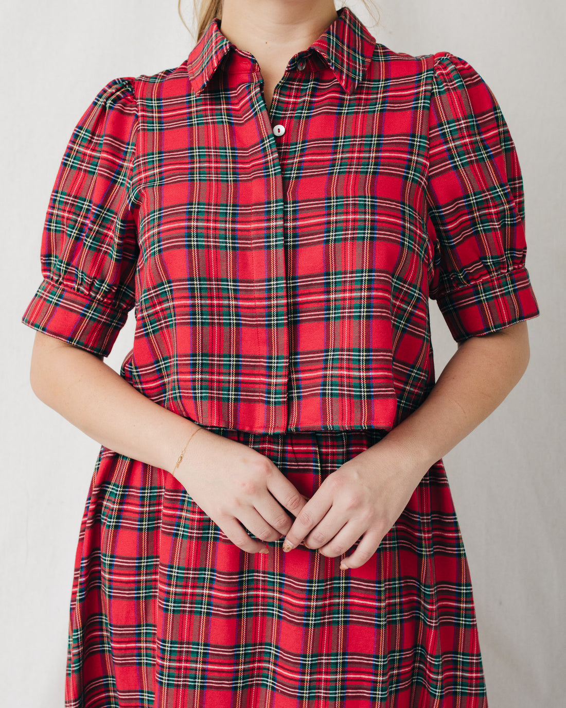 Holly Plaid 3/4 Sleeve Buttoned Crop Top
