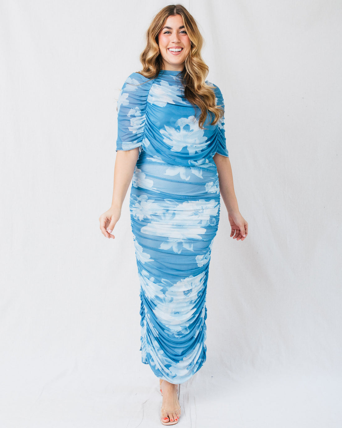 Lux Floral Print Ruch Cape Bodycon Maxi Dress