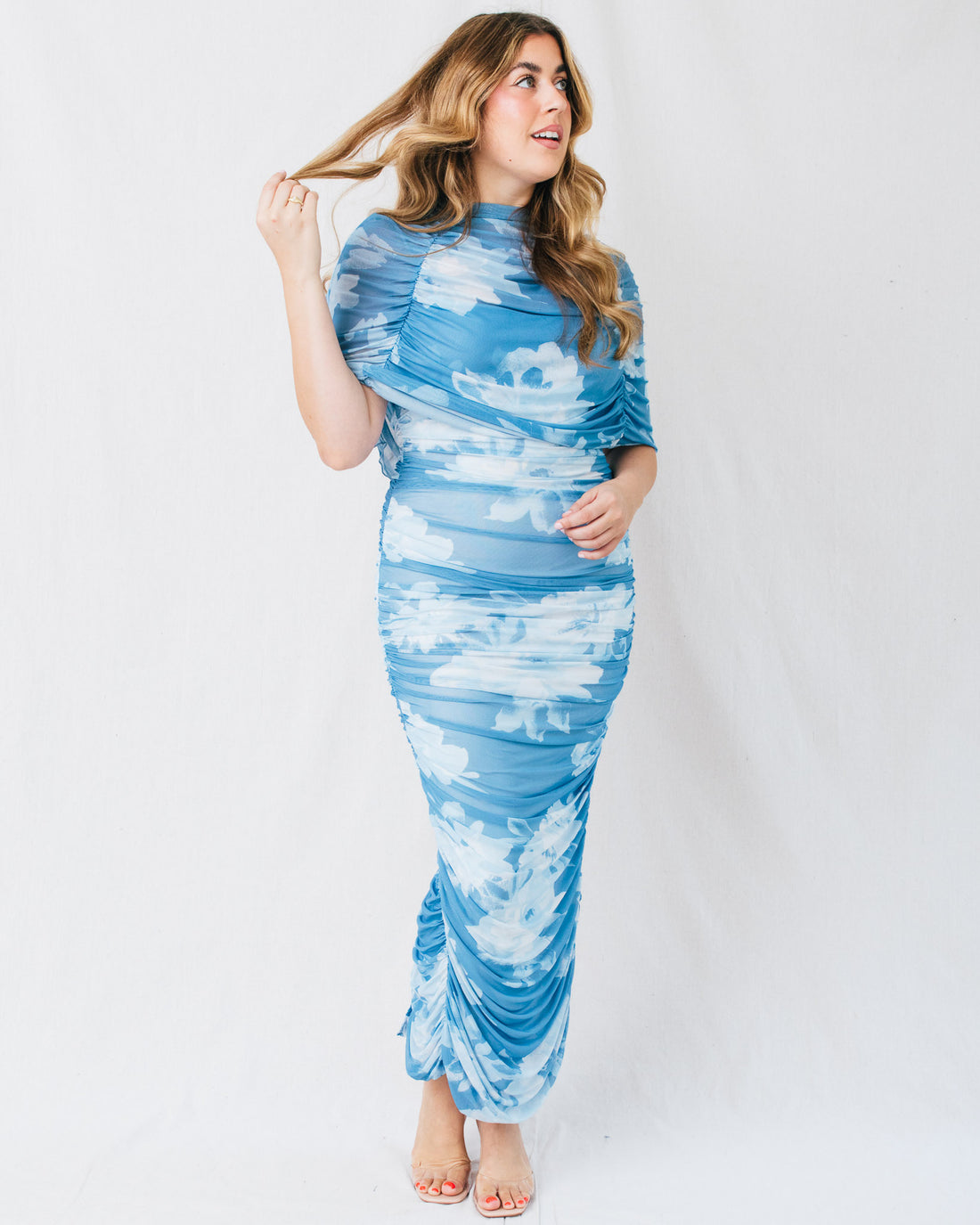 Lux Floral Print Ruch Cape Bodycon Maxi Dress