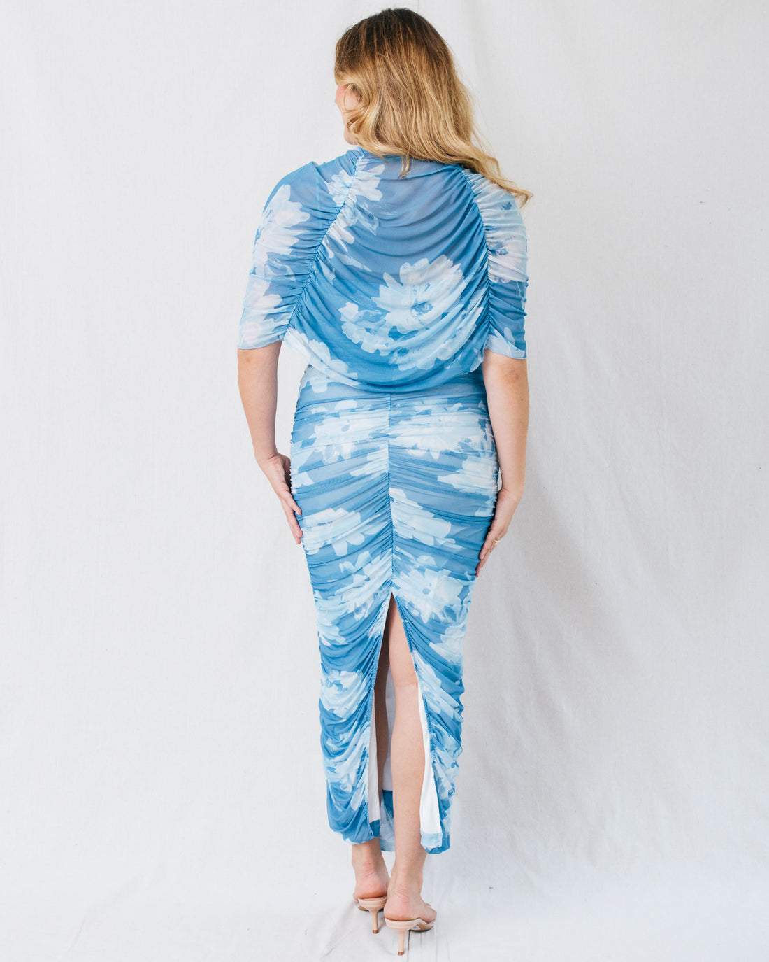 Lux Floral Print Ruch Cape Bodycon Maxi Dress