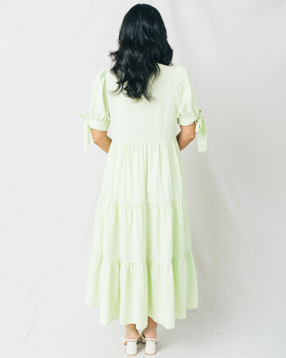 Lucy V-Split Neck Short Sleeve Tiered Midi Dress