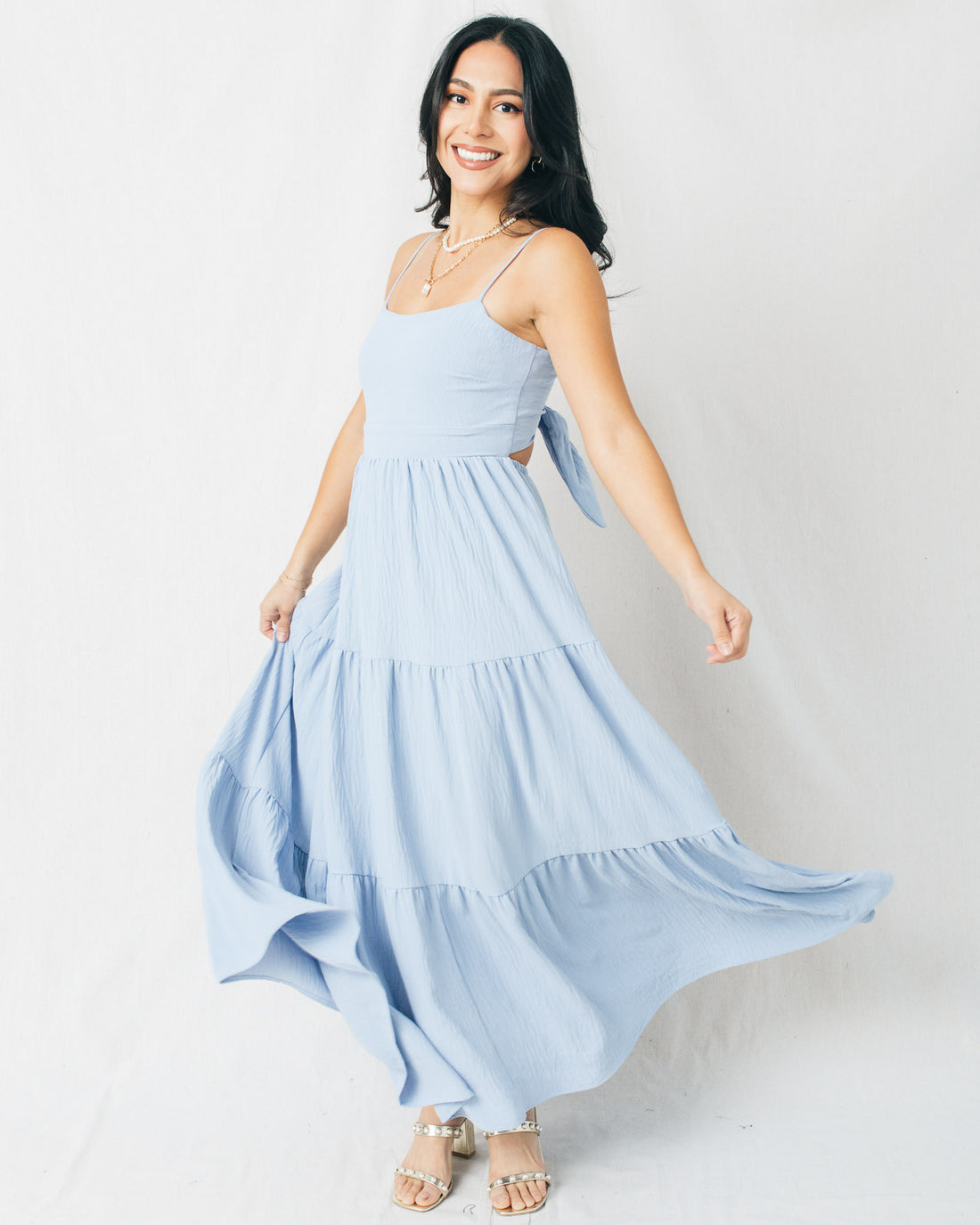 You're Perfect Tiered Back Tie Flared Midi Dress