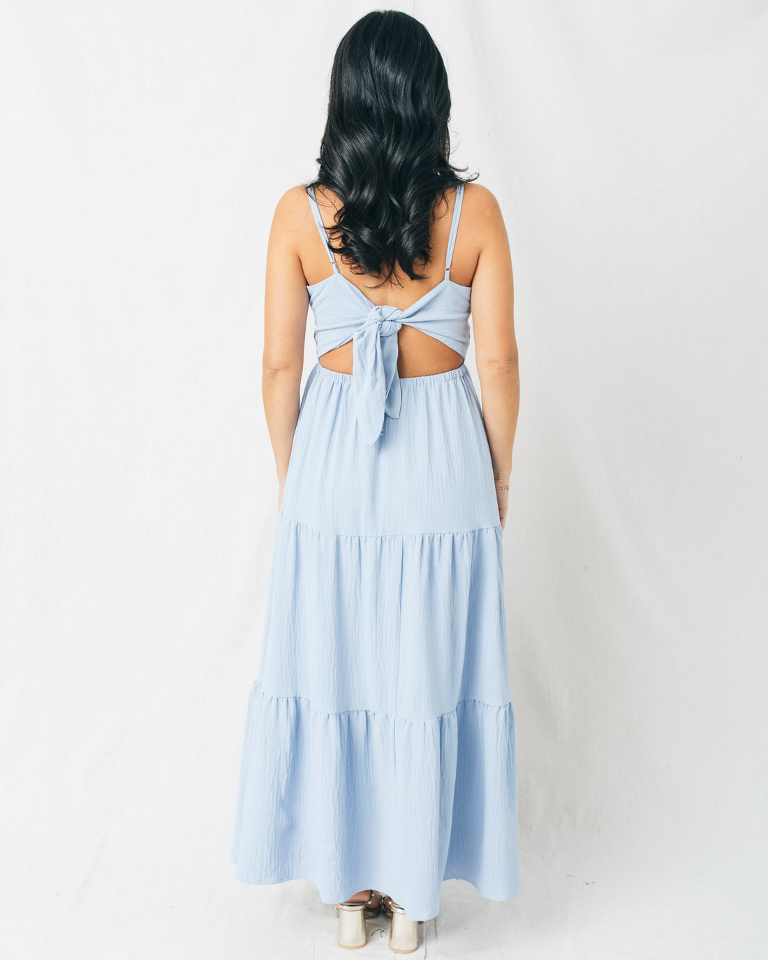 You're Perfect Tiered Back Tie Flared Midi Dress