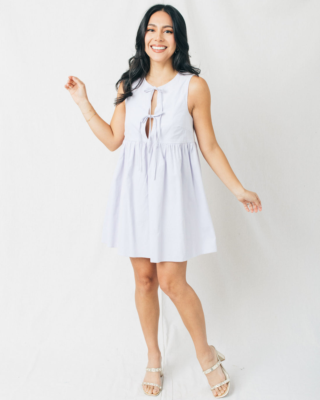 Skyler Sleeveless Tie Detail Babydoll Cord Mini Dress