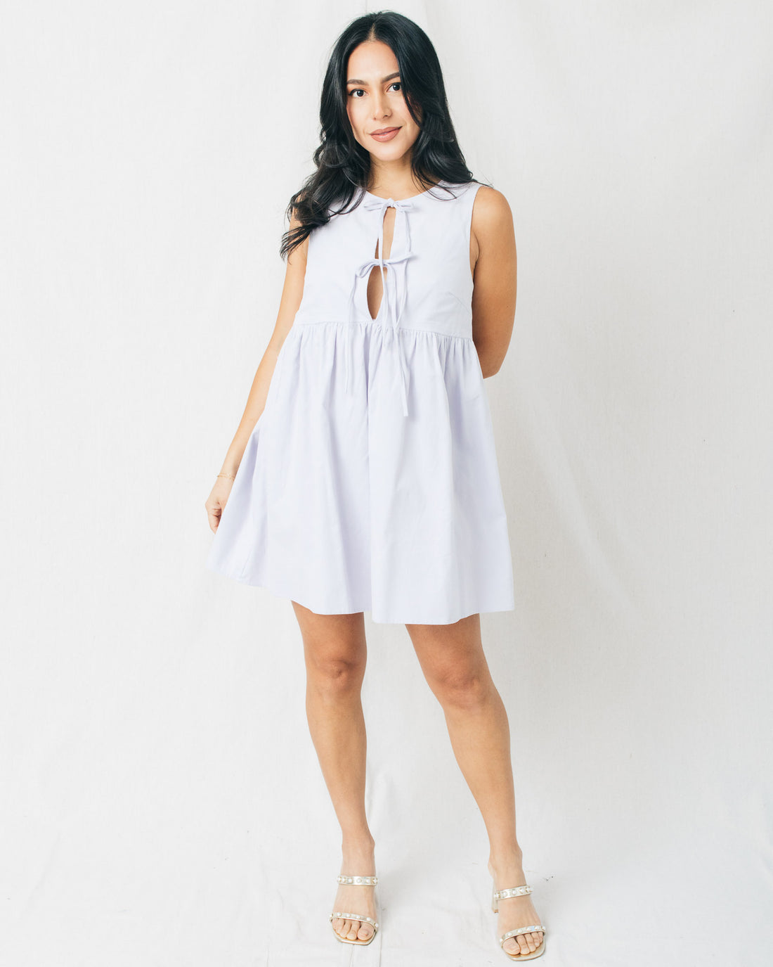 Skyler Sleeveless Tie Detail Babydoll Cord Mini Dress