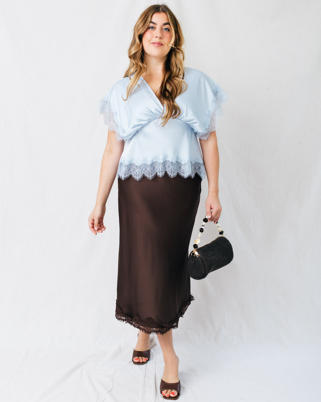 Miranda Plunge Neck Lace Blouson Top