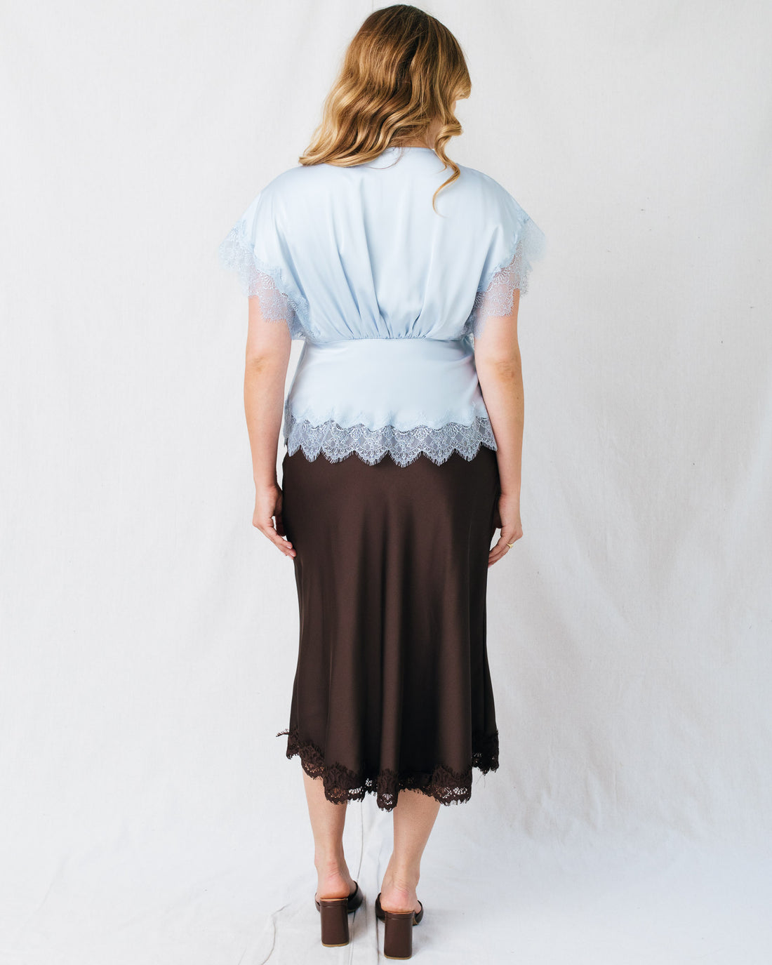 Miranda Plunge Neck Lace Blouson Top