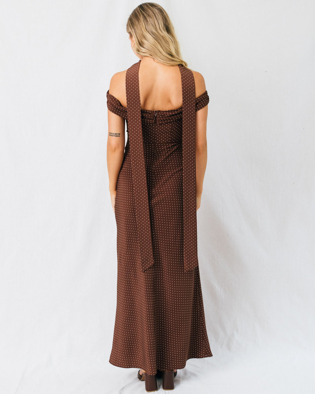Tempest Micro Polka Dot Off Shoulder Maxi Dress