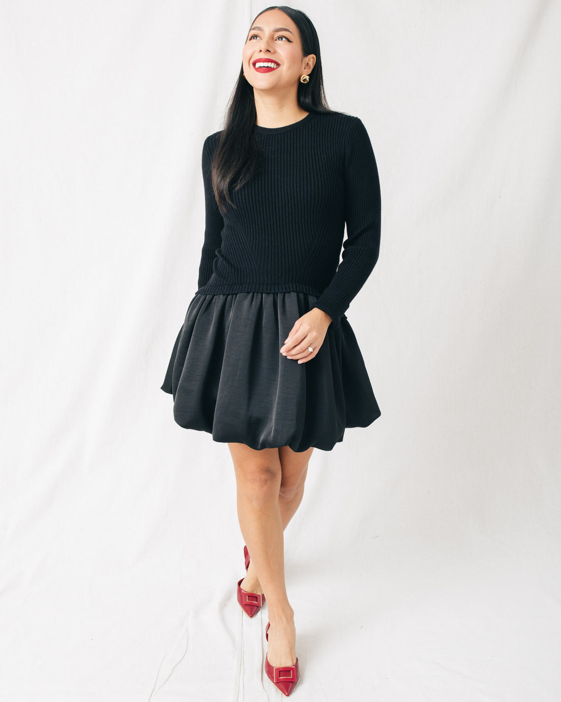 Cozy Moment Ribbed Sweater Bubble Skirt Mini Dress