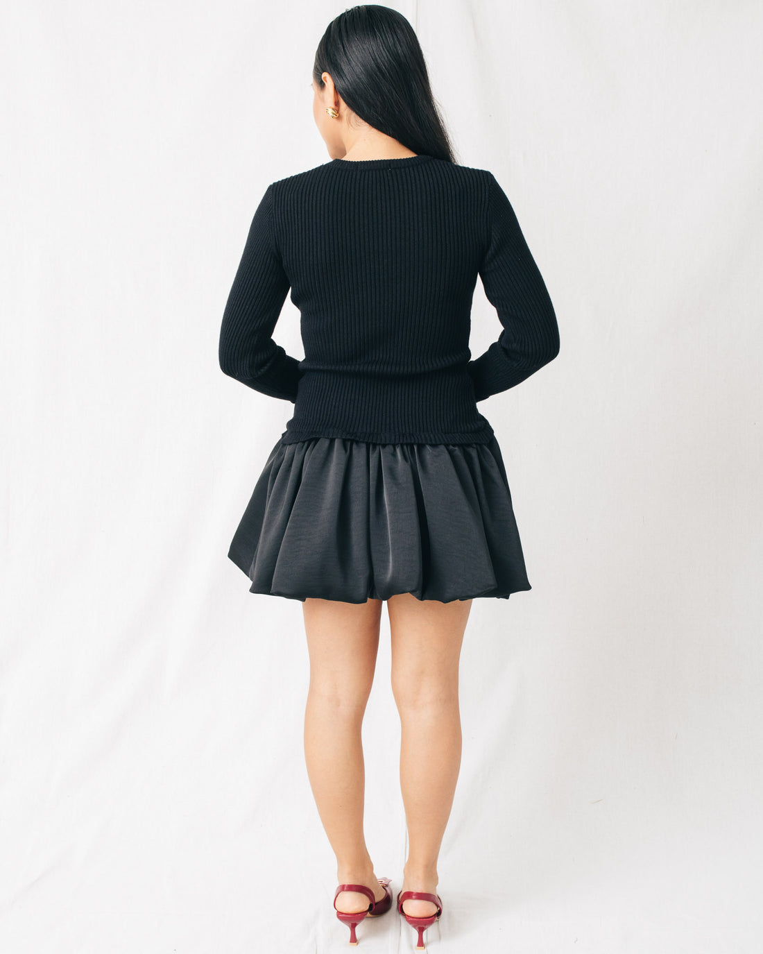 Cozy Moment Ribbed Sweater Bubble Skirt Mini Dress