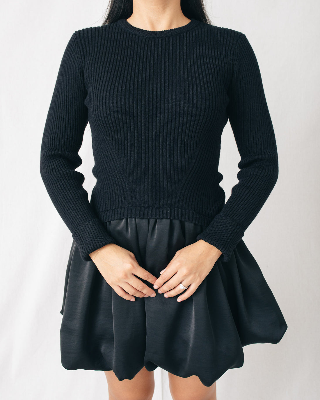 Cozy Moment Ribbed Sweater Bubble Skirt Mini Dress