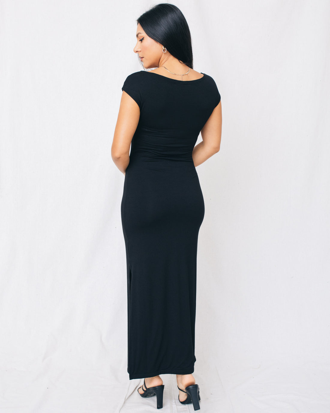 Oriana Cap Sleeve Side Slit Midi Dress