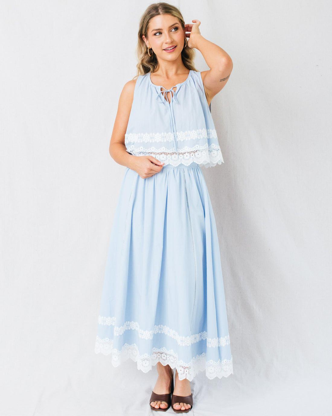 Zarina Lace Trim Front Tie Detail Top