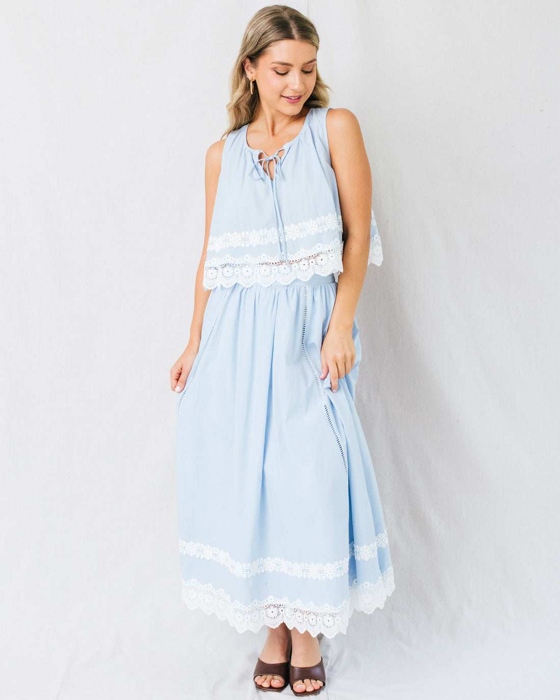 Zarina Lace Trim Front Tie Detail Top